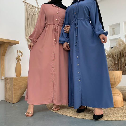 Robe Longue Abaya Élégante – Boutons & Ceinture Ajustable