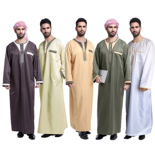 Djellaba homme dorée brodée, coupe traditionnelle élégante