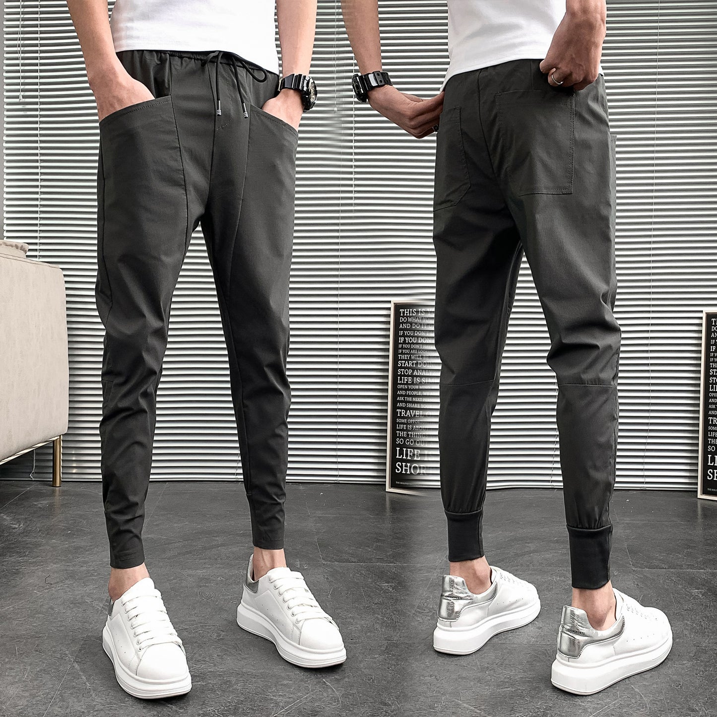 Jogger slim homme avec cordon, coupe ajustée et style urbain