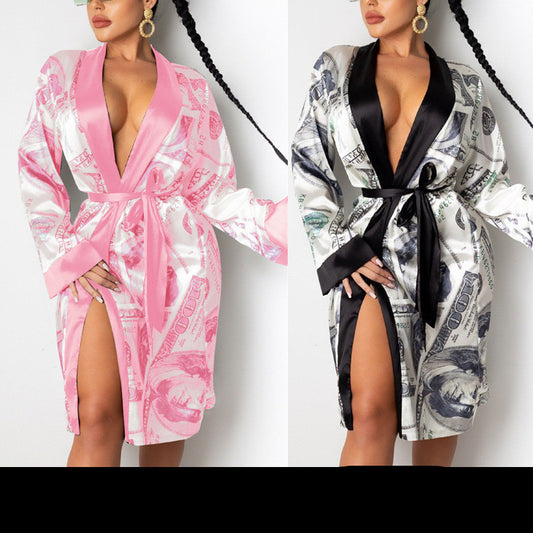 Peignoir Satin Imprimé "Money" – Ultra Glam & Audacieux