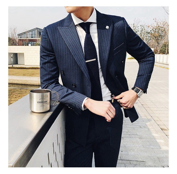 Business Costume homme croisé gris anthracite, coupe slim élégante 2 pièces