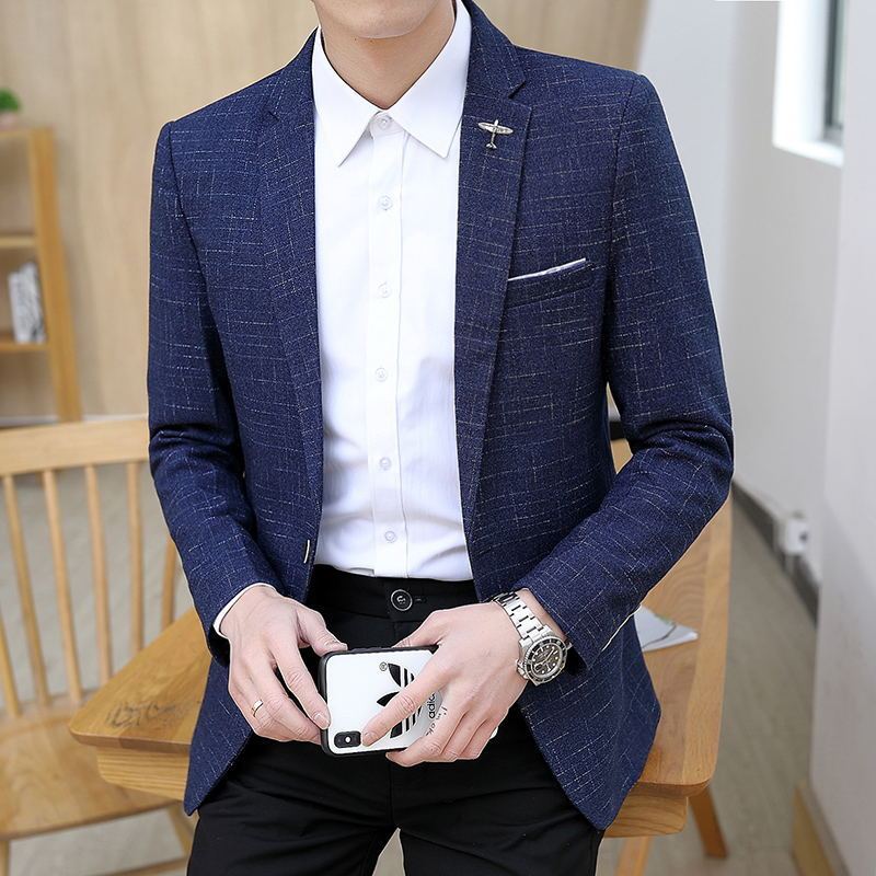 Blazer homme bleu foncé texturé, coupe slim chic et moderne