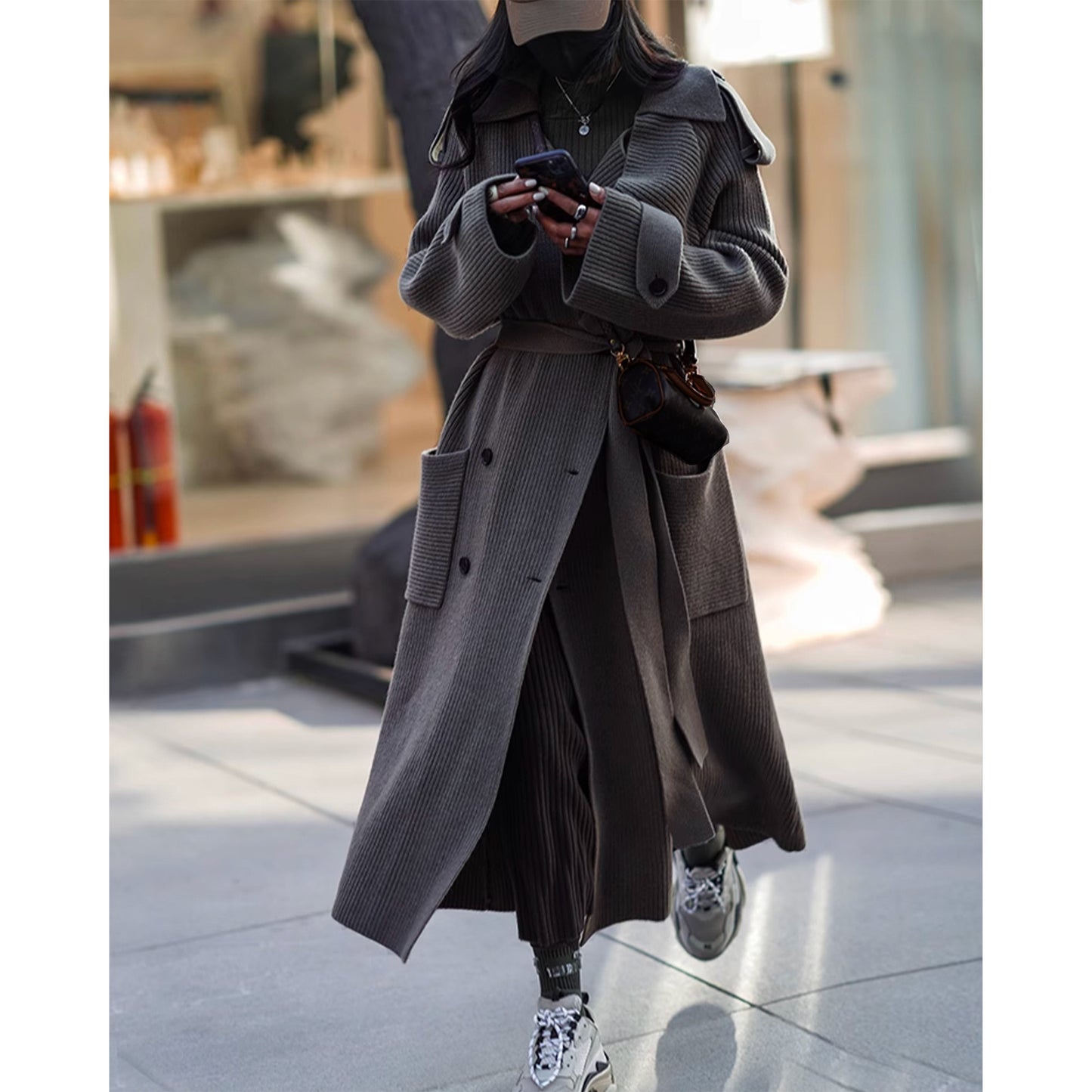 Manteau Long en Maille Épaisse – Élégance & Confort Urbain