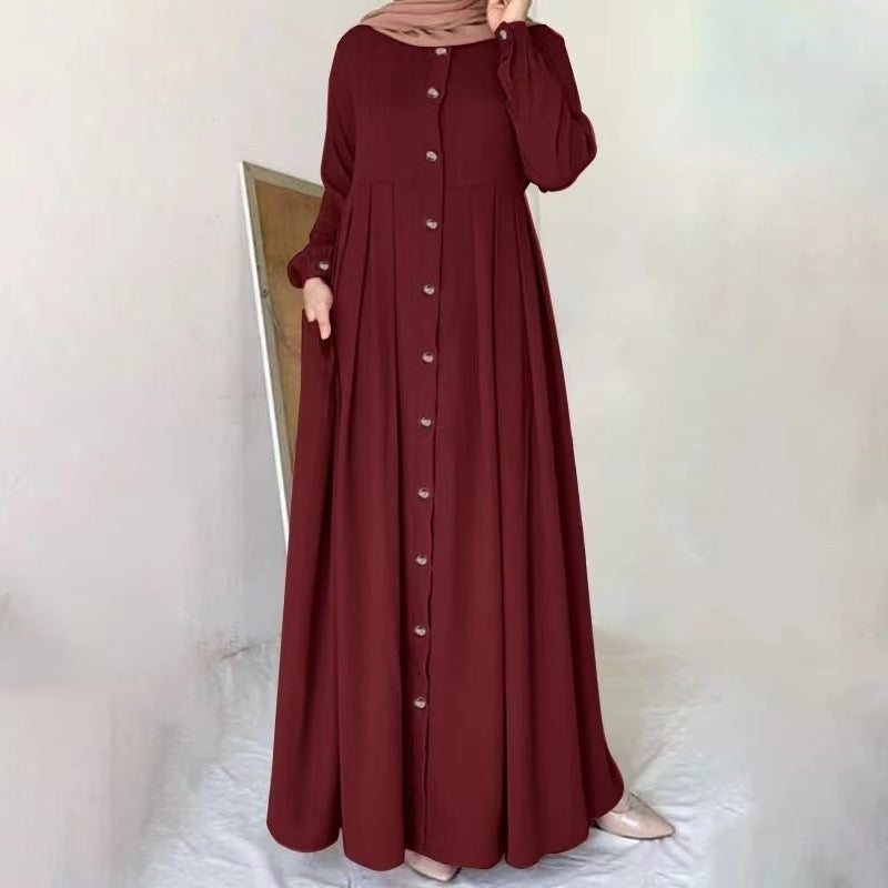 Robe longue boutonnée manches longues – élégance modeste & confort fluide 2025