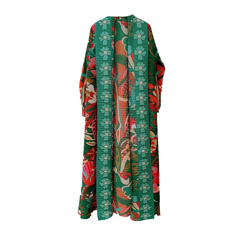 Folded Muslim New Robe Versatile Long Fluide à Imprimé Floral – Style Bohème Chic Coloré