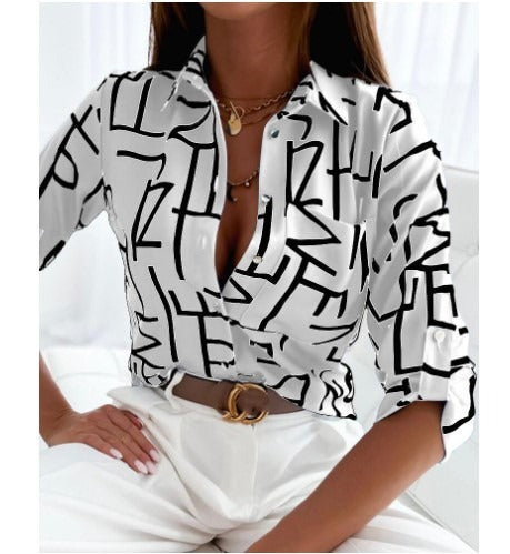 Chemisier fluide imprimé femme – Motifs modernes & col chemise, manches mi-longues