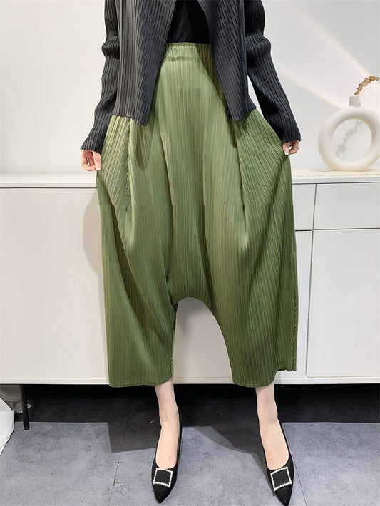 Pantalon Large Plissé Femme – Style Japonais Avant-Gardiste