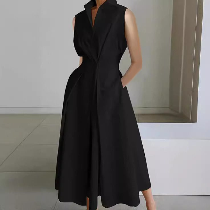 Robe Midi Élégante Sans Manches – Style Minimaliste et Raffiné