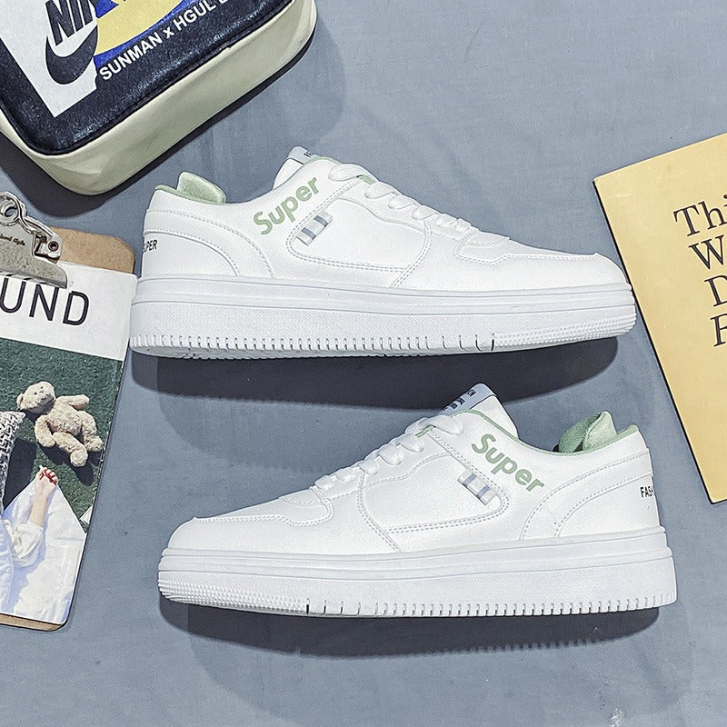 Sneakers blanches unisexes « Super » – Look minimaliste & semelle plateforme