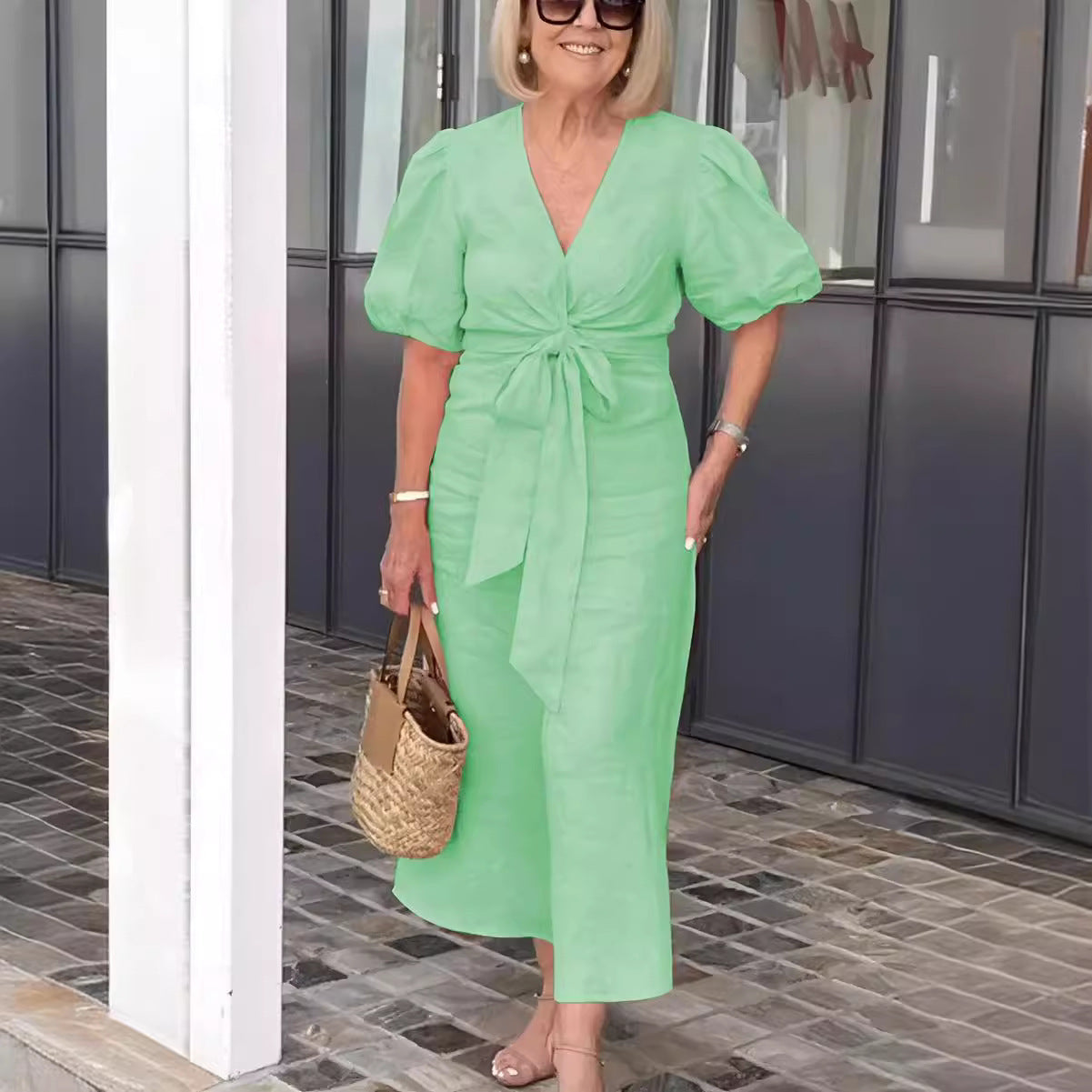 Robe Élégance Bohème – Nœud Frontal & Manches Bouffantes