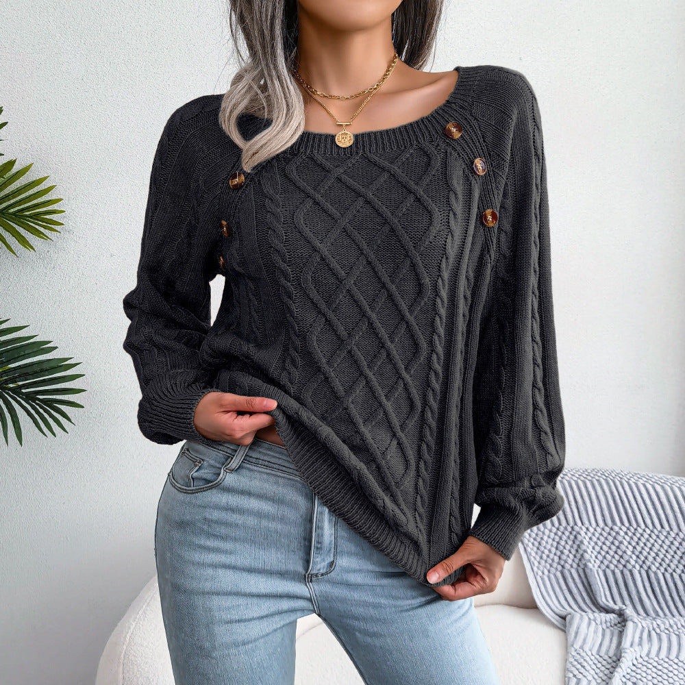 Pull Élégance Bohème™ – Tricot Doux à Boutons Latéraux