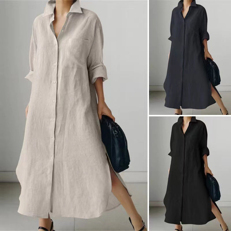 Robe Chemise Longue Femme – Élégance Minimaliste & Confort Naturel