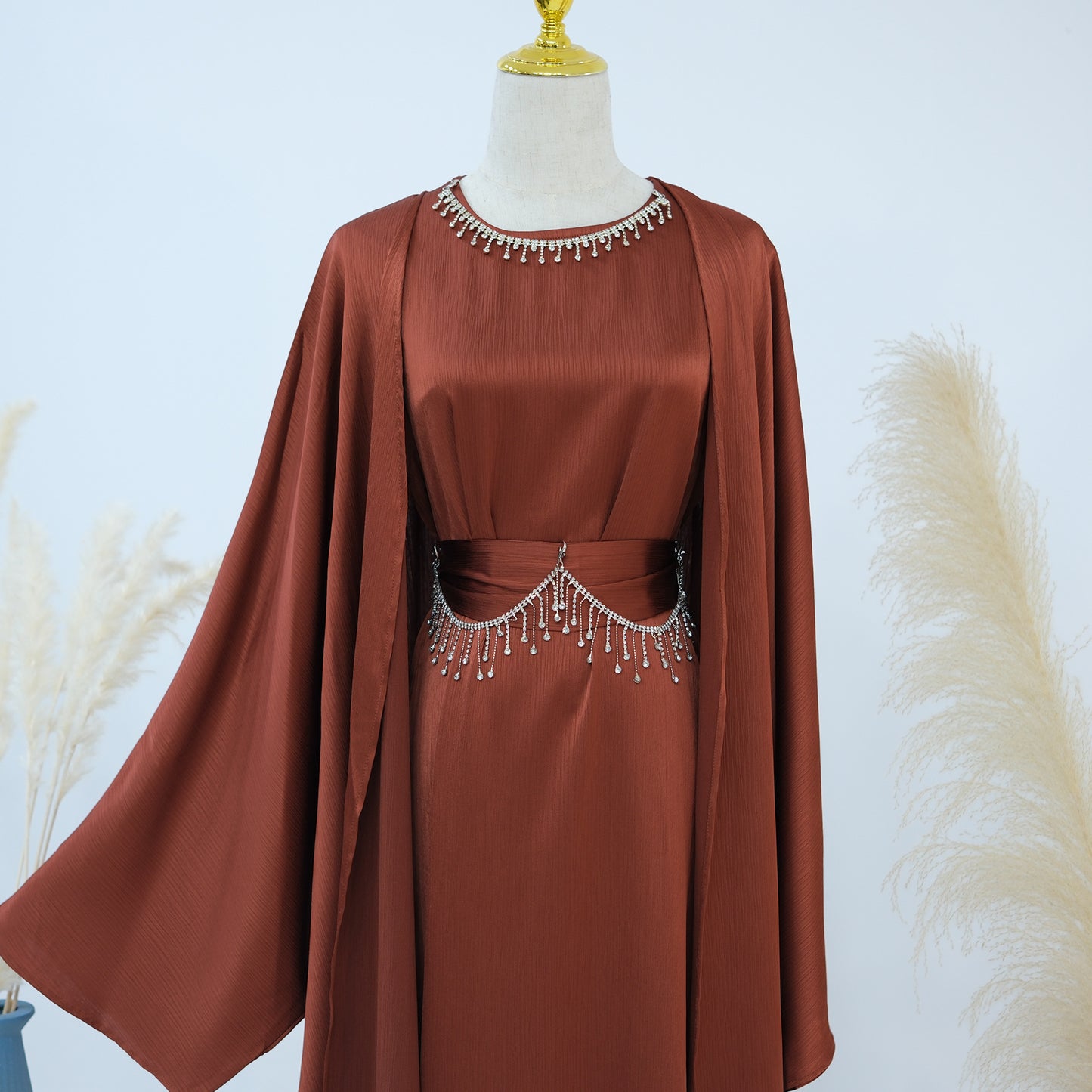 Ensemble Élégant Deux Pièces Femme – Style Turc Dubaï avec Chaîne Cristal