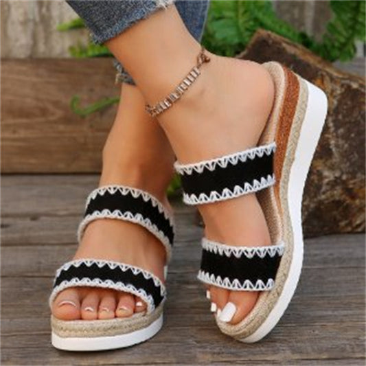 Sandales Compensées Femme Été – Style Bohème Chic avec Talon Confort – Mules à Double Bride