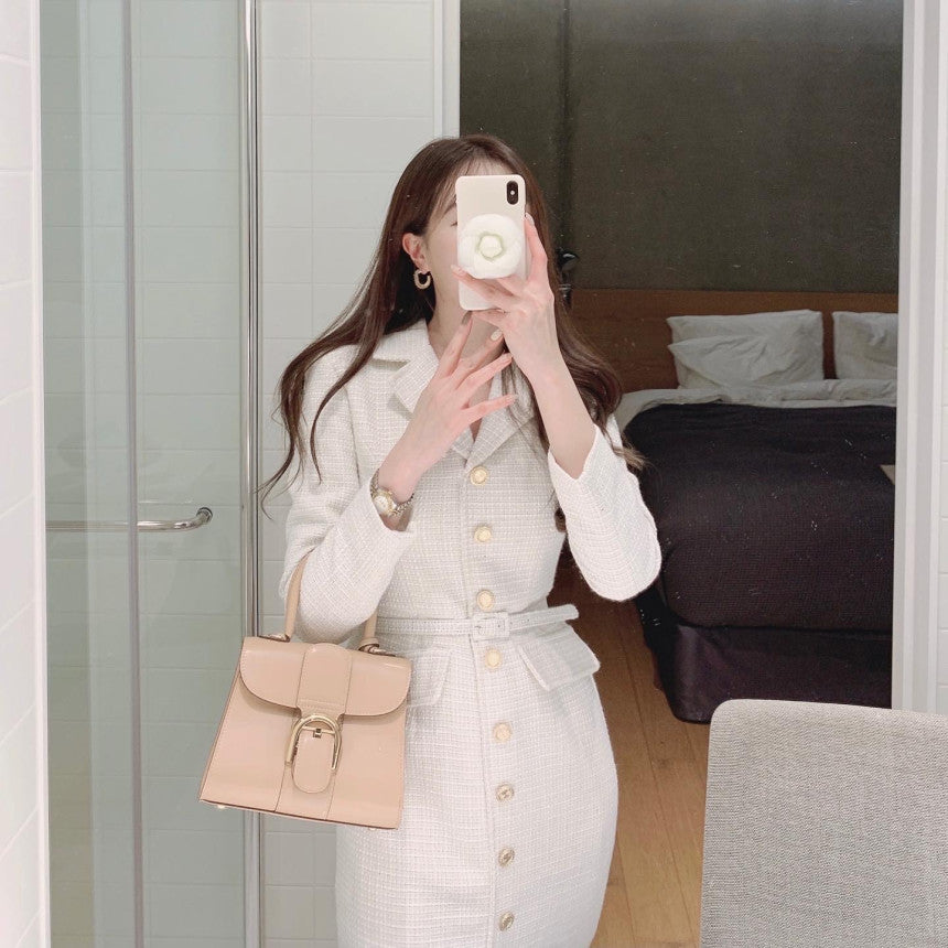 Robe Blazer Femme Slim en Tweed Chic – Robe Tailleur Élégante Automne Hiver