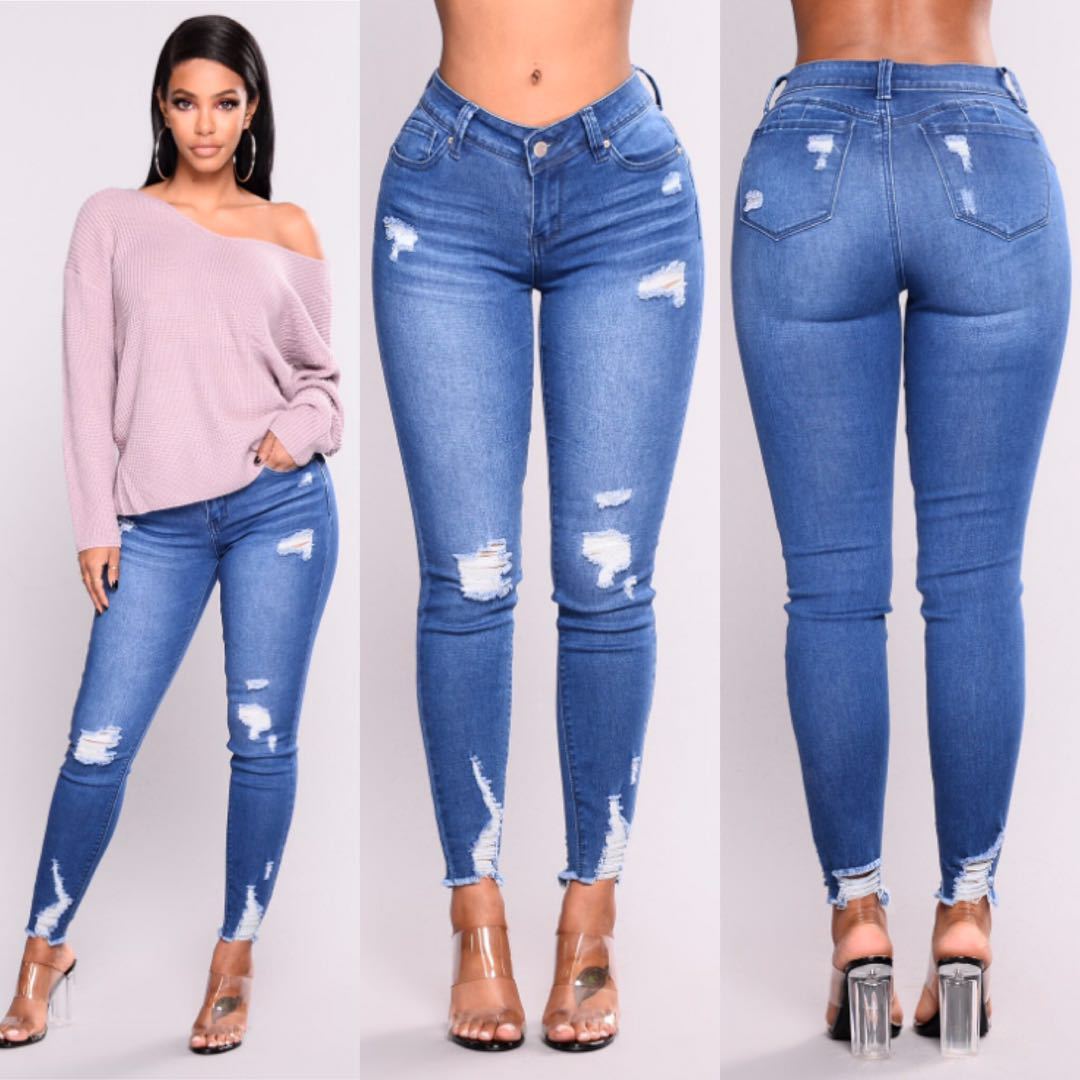 Jean Skinny Déchiré Femme – Taille Haute & Look Sculptant
