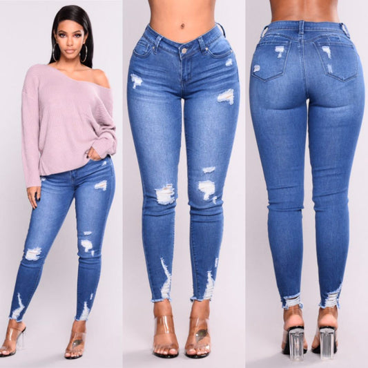 Jean Skinny Déchiré Femme – Taille Haute & Look Sculptant