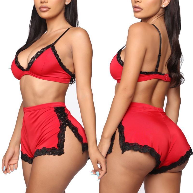 Ensemble Lingerie Satiné 2 Pièces avec Dentelle – Confort & Séduction