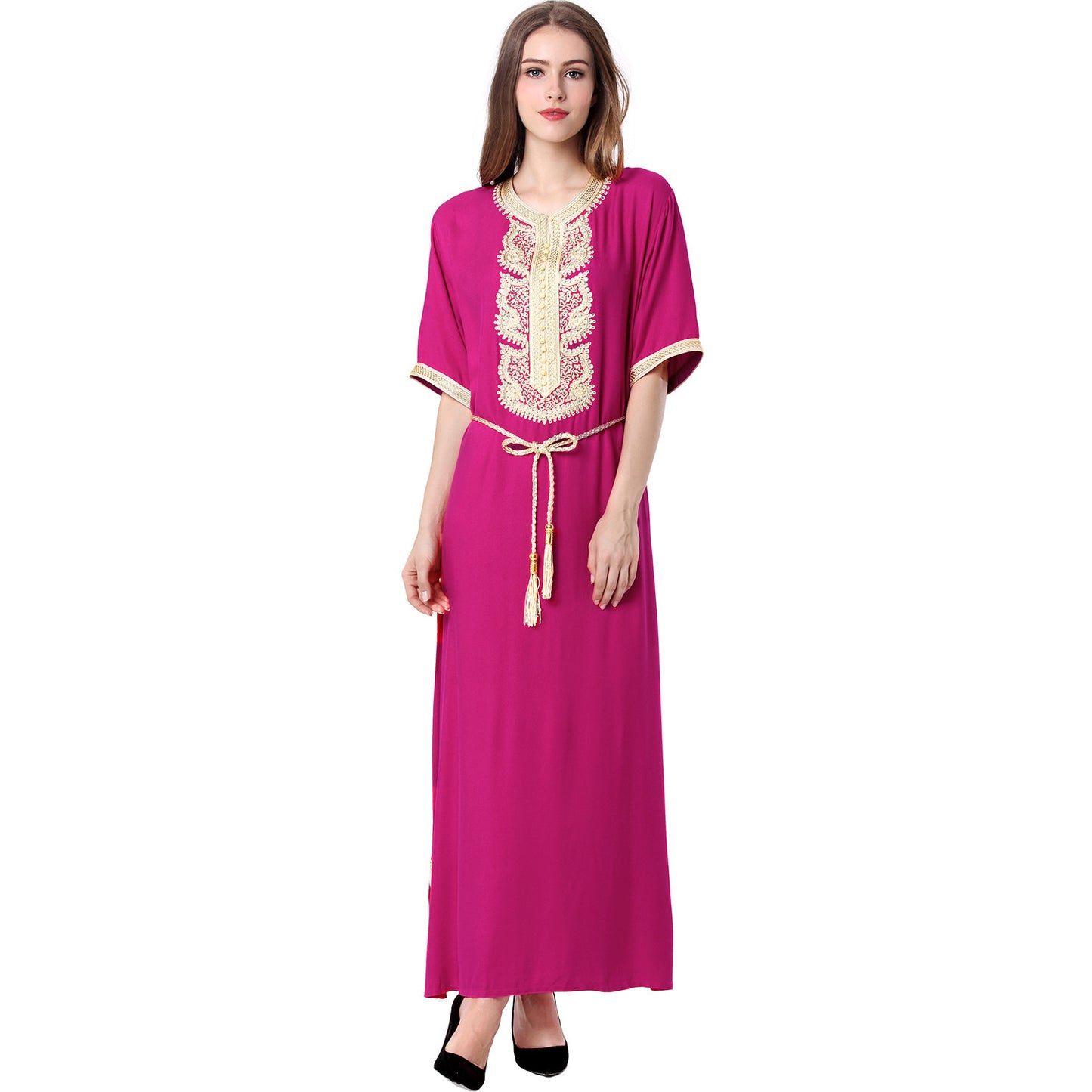 Robe Musulmane Élégante – Style Moyen-Orient à Manches Courtes
