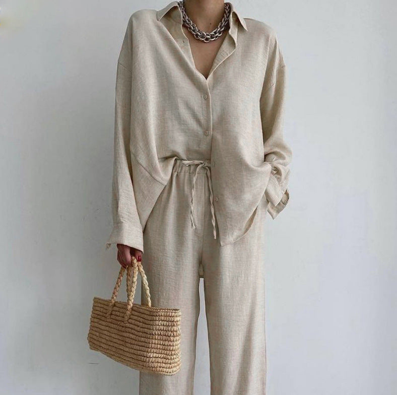 Ensemble 2 pièces femme été – Chemise oversize + pantalon large – Style chic européen