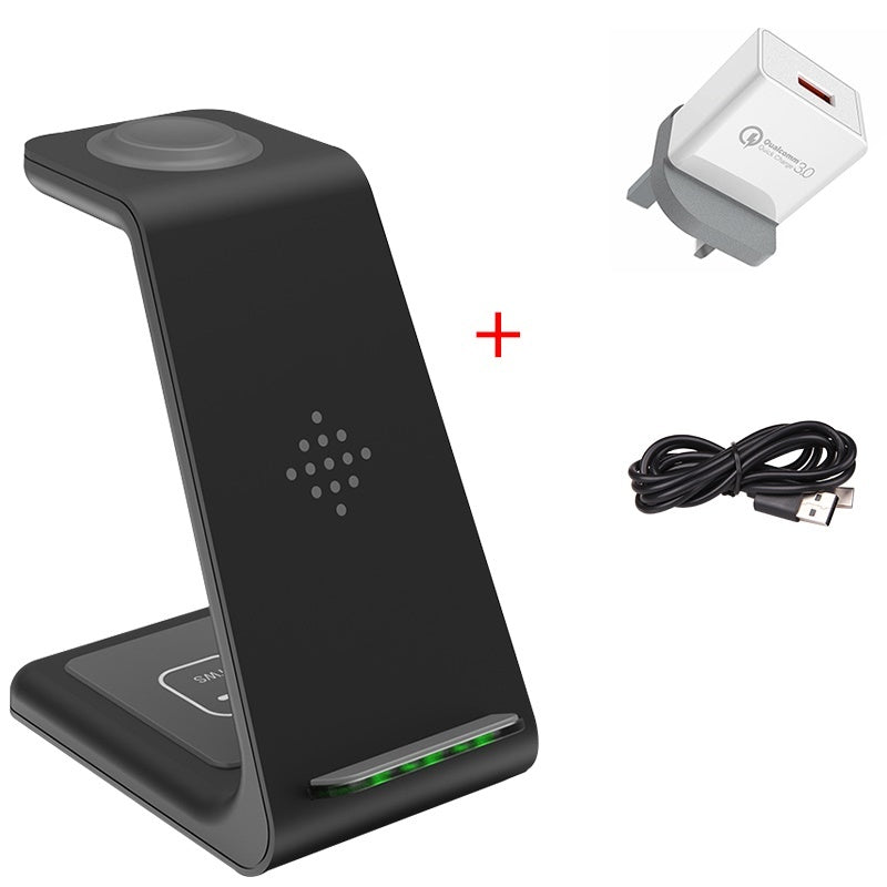 Chargeur Sans Fil 3 en 1 – Station de Chargement Rapide pour Smartphone, Montre et Écouteurs