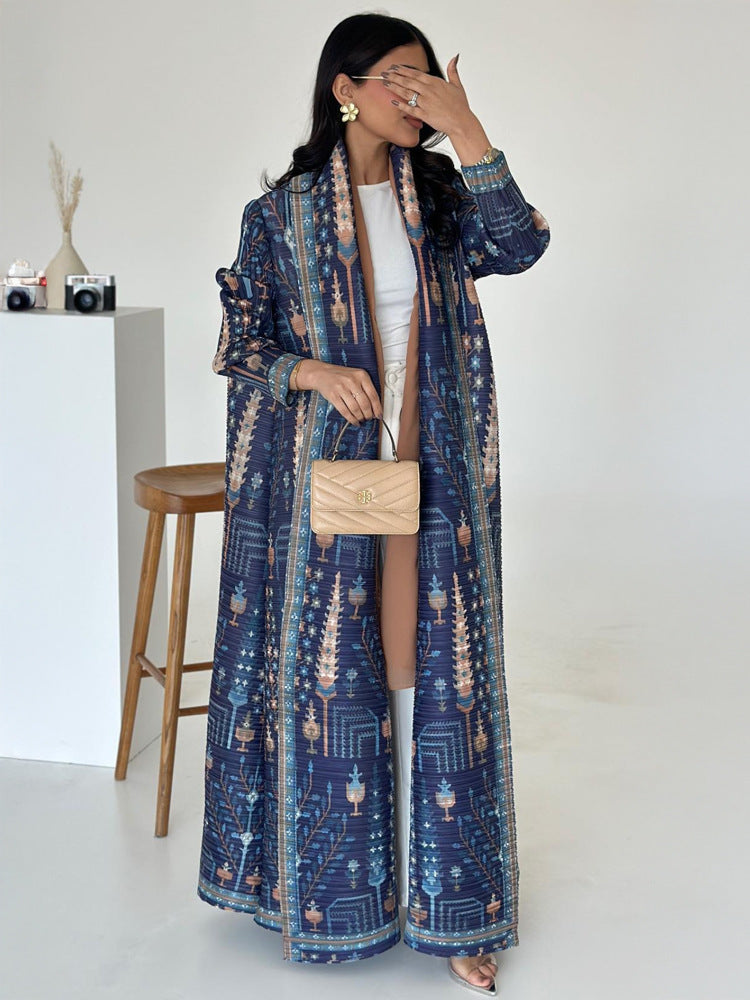 Robe Longue Cardigan Imprimé Oriental – Élégance & Confort