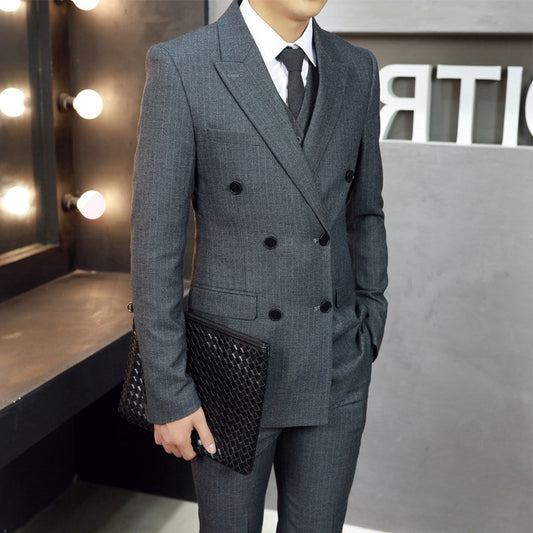 Business Costume homme croisé gris anthracite, coupe slim élégante 2 pièces