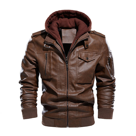 Veste en Similicuir Homme avec Capuche Amovible