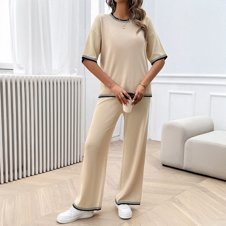 Ensemble Décontracté Femme 2 Pièces – Haut Manche Courte + Pantalon Large