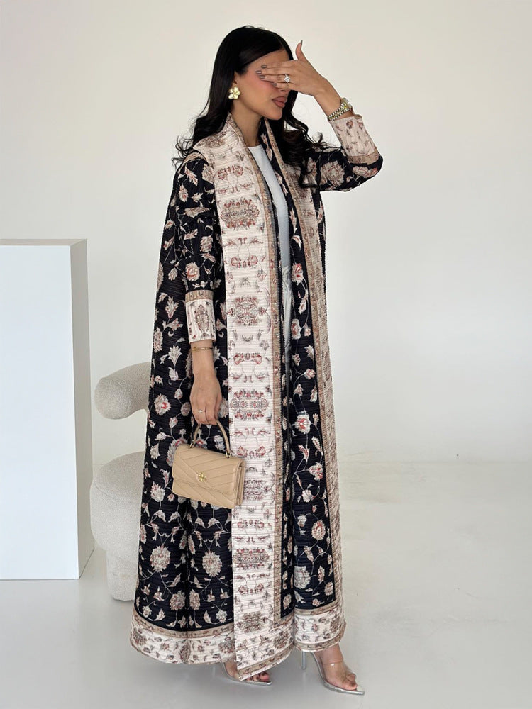 Robe Longue Cardigan Imprimé Oriental – Élégance & Confort