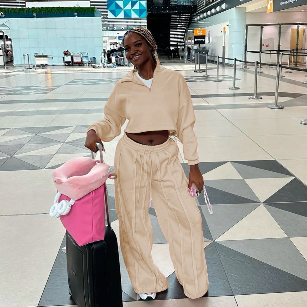 Ensemble Femme 2 Pièces – Sweat Crop & Pantalon Large Casual Chic