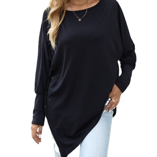 Top femme oversize asymétrique manches longues – Confort fluide & look moderne