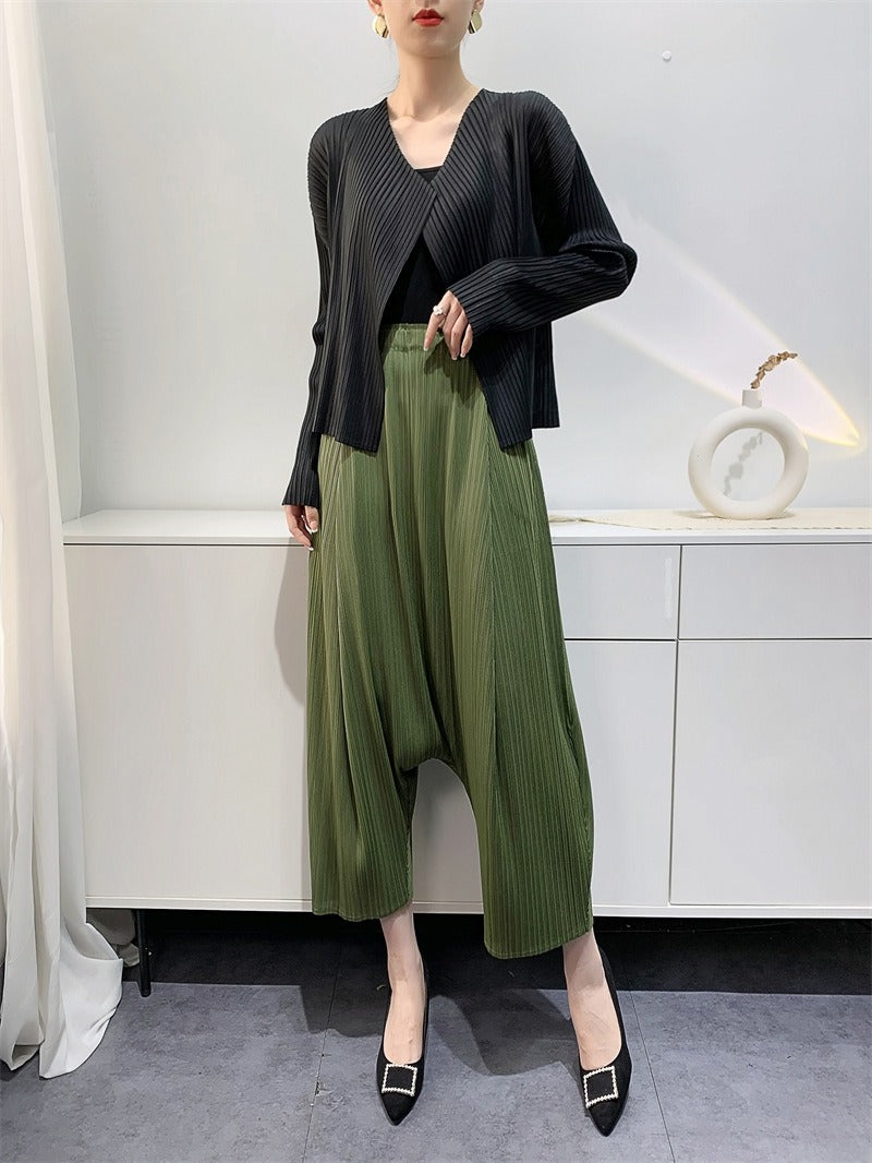 Pantalon Large Plissé Femme – Style Japonais Avant-Gardiste
