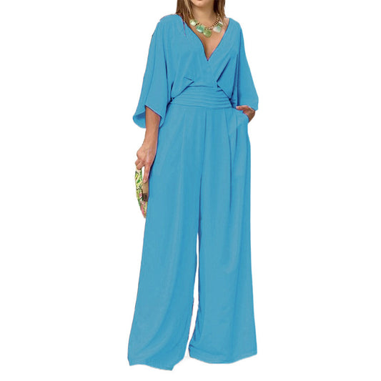 Combinaison Femme Élégante Fluide – Manches Chauve-souris & Taille Haute | Look Chic Été 2025