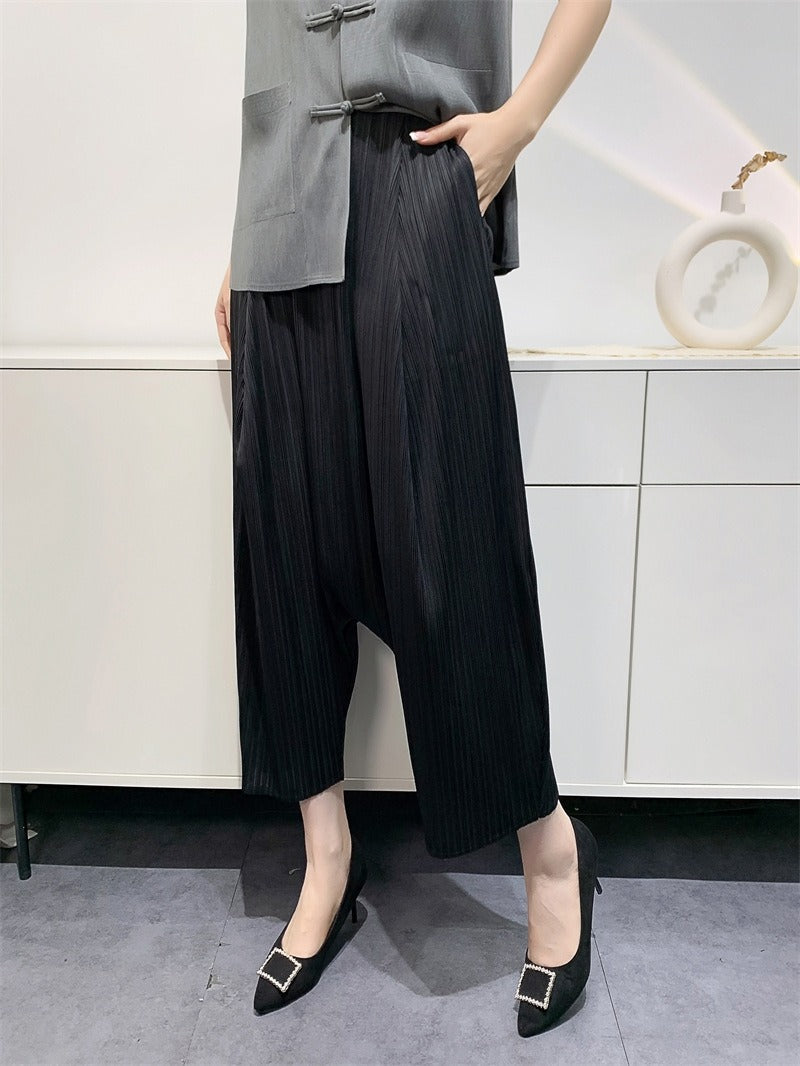 Pantalon Large Plissé Femme – Style Japonais Avant-Gardiste