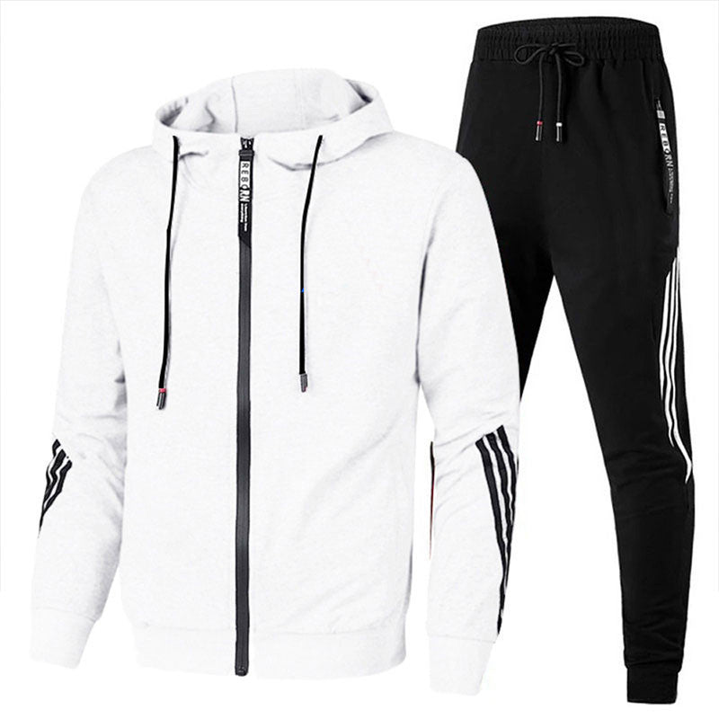 Survêtement Homme – Ensemble Sport Zip Hoodie & Jogging – Bleu Marine & Rayures Orange