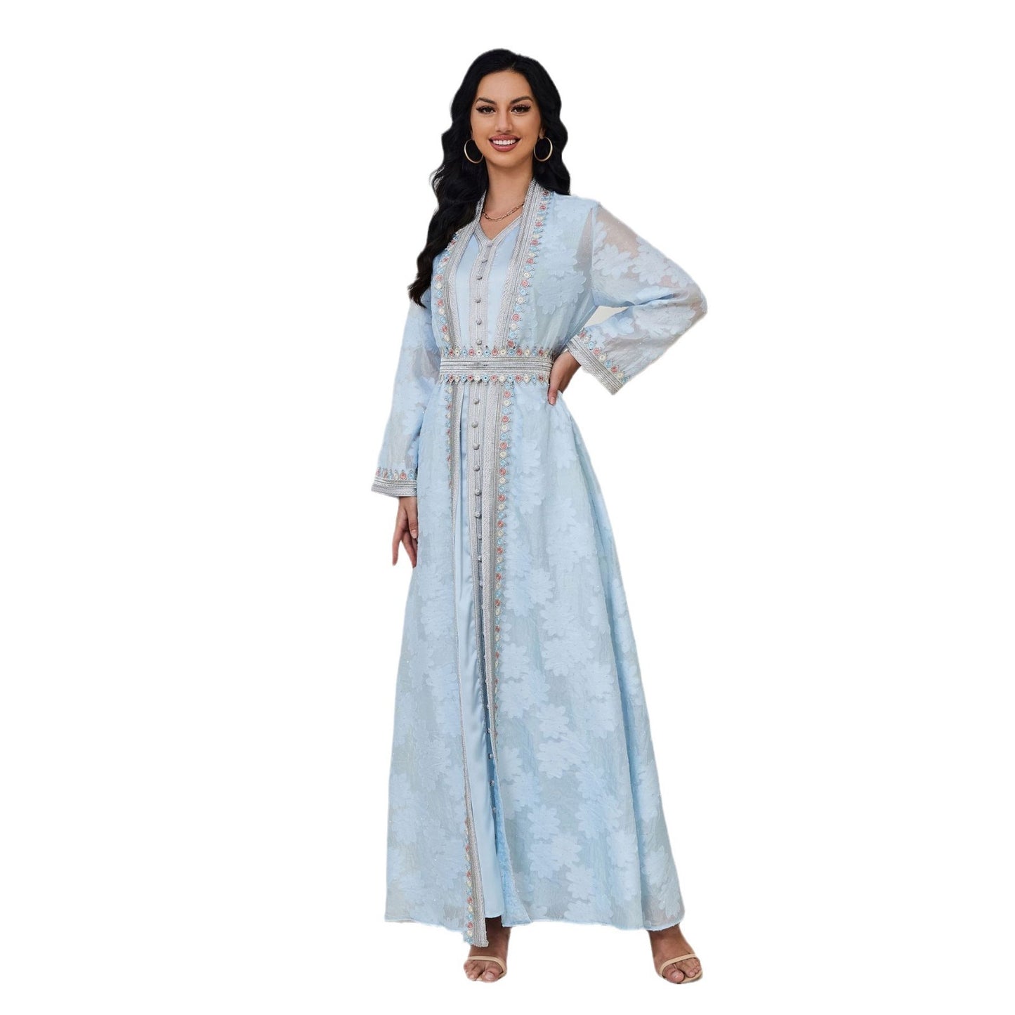 Robe Longue Élégante en Satin avec Ceinture
