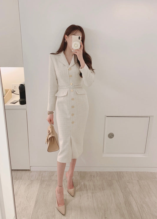 Robe Blazer Femme Slim en Tweed Chic – Robe Tailleur Élégante Automne Hiver