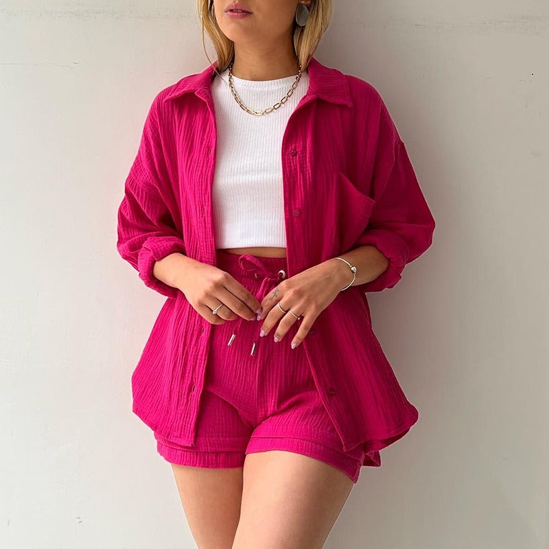 Ensemble Femme 3 Pièces Été – Crop Top + Short Taille Haute + Surchemise | Look Chill & Stylé