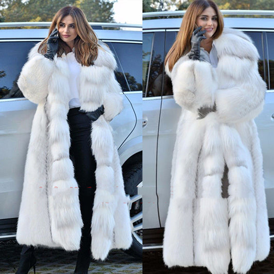 Manteau Long Luxe en Fausse Fourrure Blanche