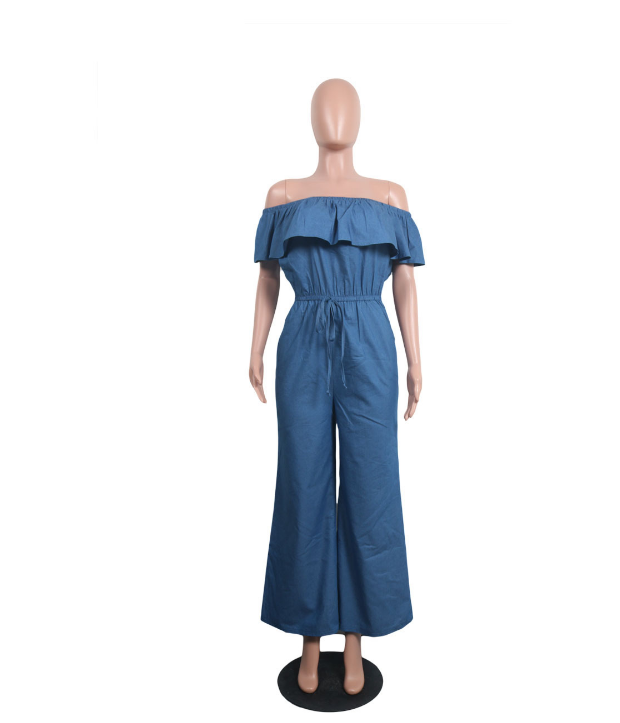 Combinaison en jean épaules dénudées – Style été chic & sexy, coupe large fluide