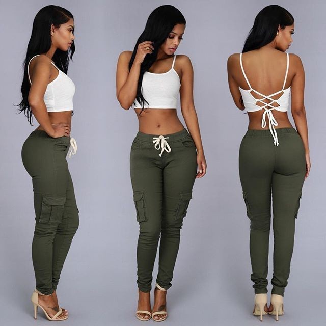Pantalon Cargo Femme – Coupe Skinny & Taille Élastique