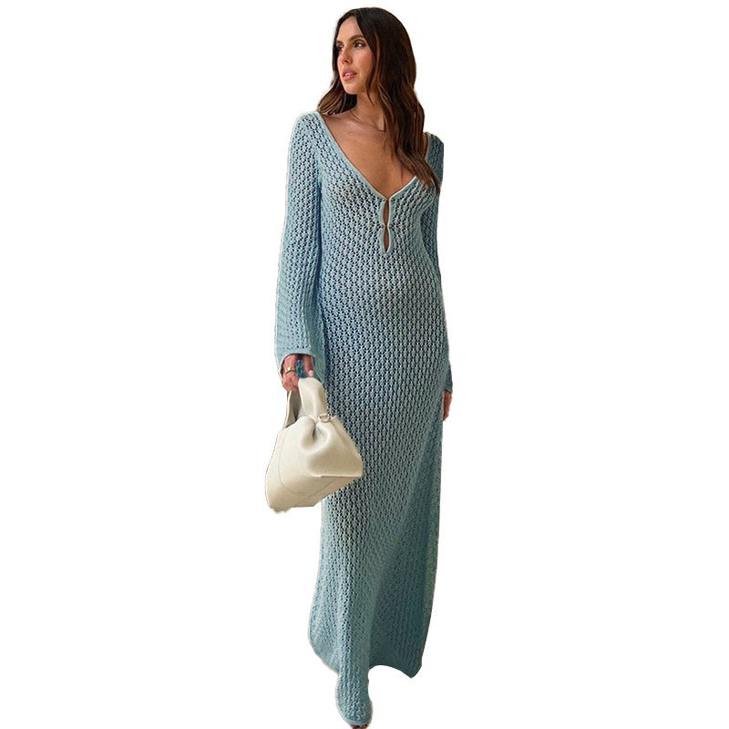 Robe Longue en Crochet – Élégance Naturelle versatile beach cover up, elegant and sophisticated beach sun protection suit