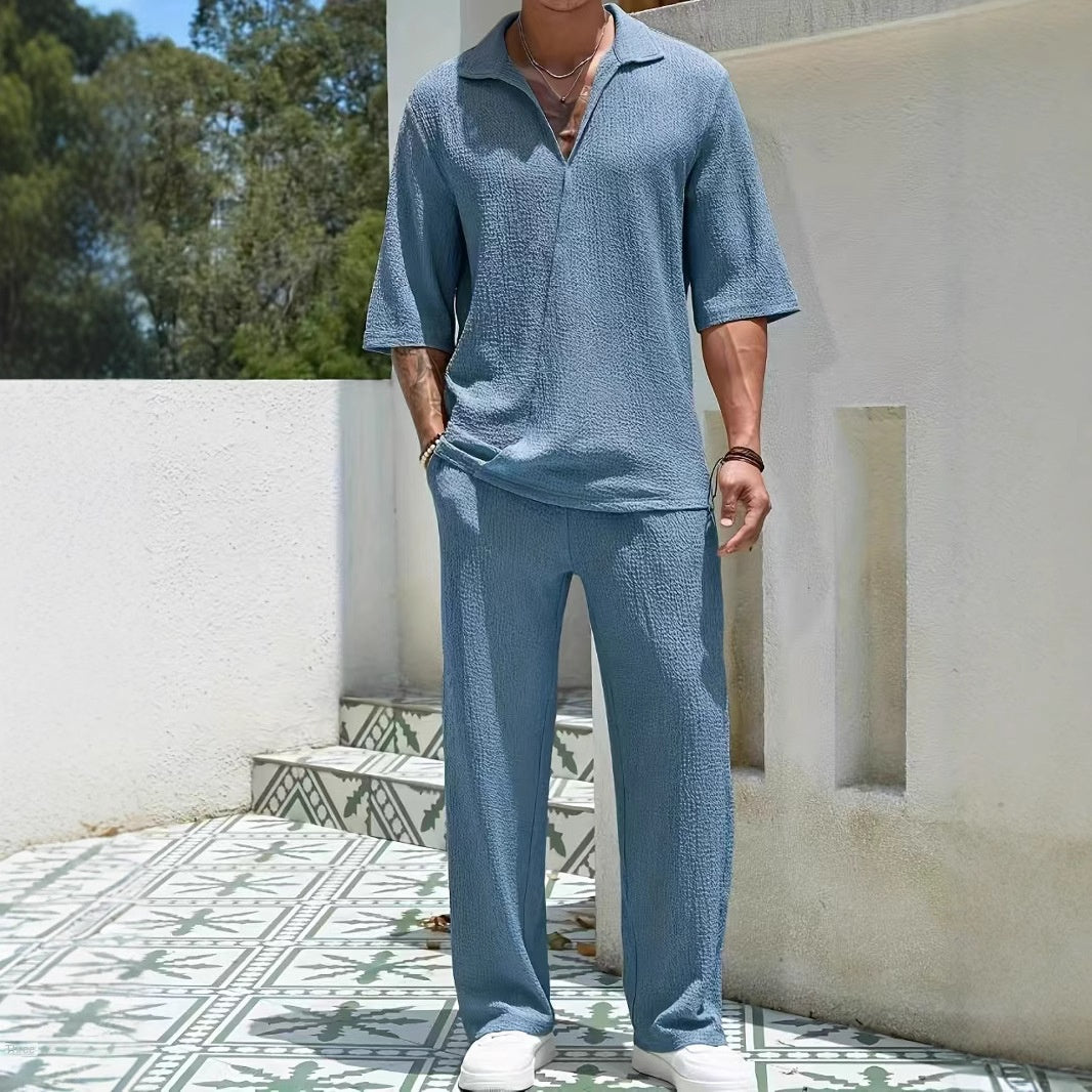 Ensemble 2 pièces Homme – Tissu gaufré chic & léger | Look vacances & urbain