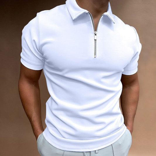 Polo homme col zippé court – Coupe ajustée, multicolores disponibles