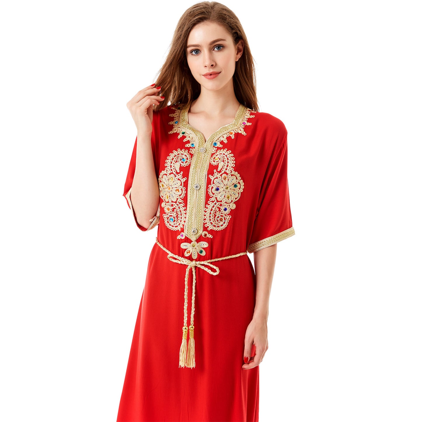 Robe Musulmane Élégante – Style Moyen-Orient à Manches Courtes