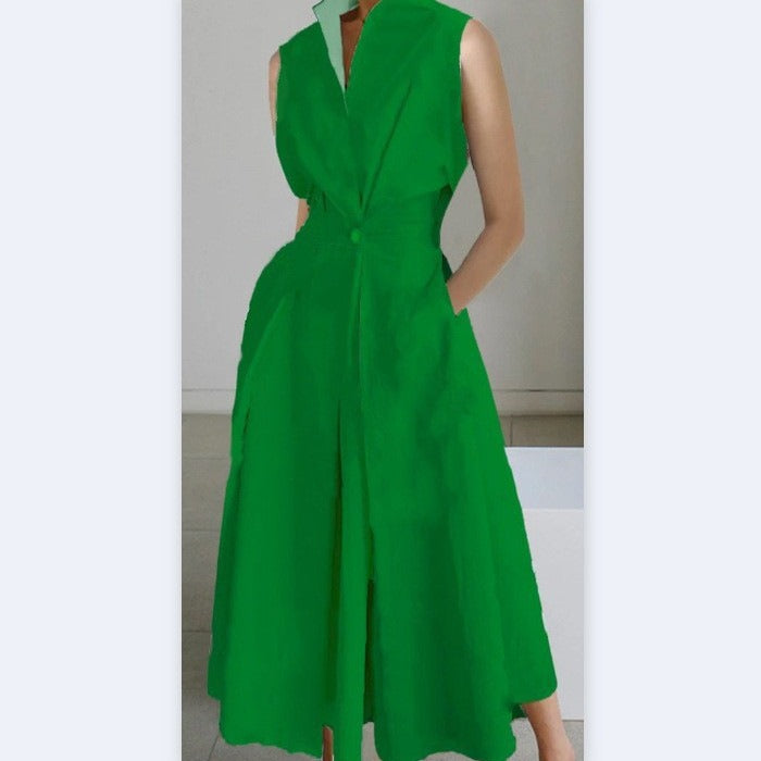 Robe Midi Élégante Sans Manches – Style Minimaliste et Raffiné