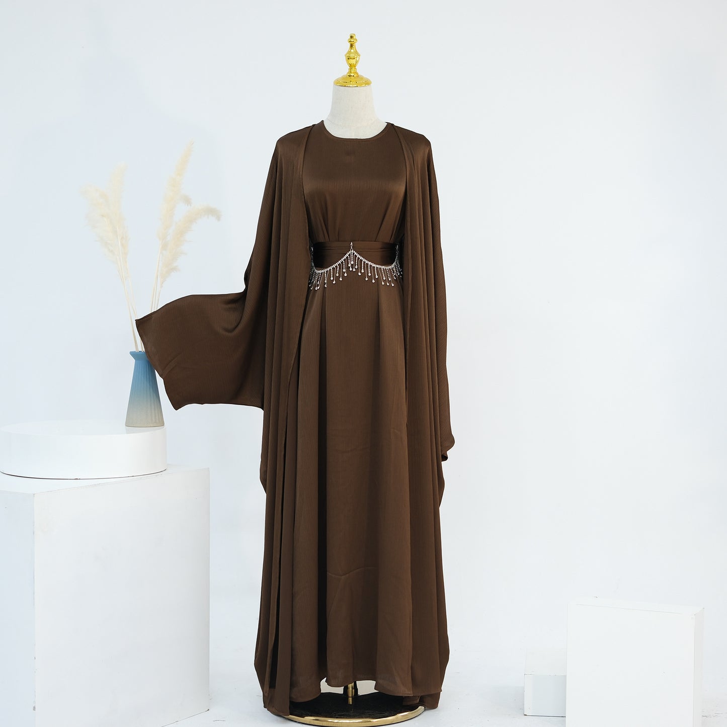 Ensemble Élégant Deux Pièces Femme – Style Turc Dubaï avec Chaîne Cristal
