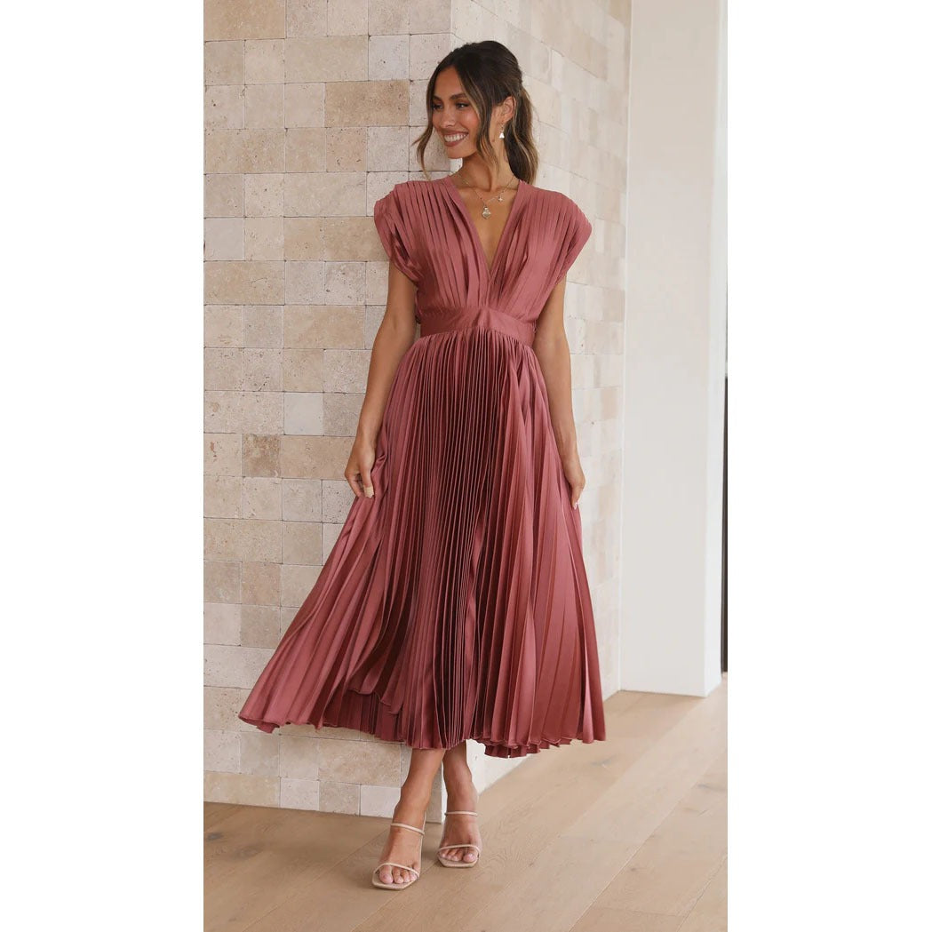 Robe Plissée Élégante avec Décolleté en V – Parfaite pour les Occasions Spéciales