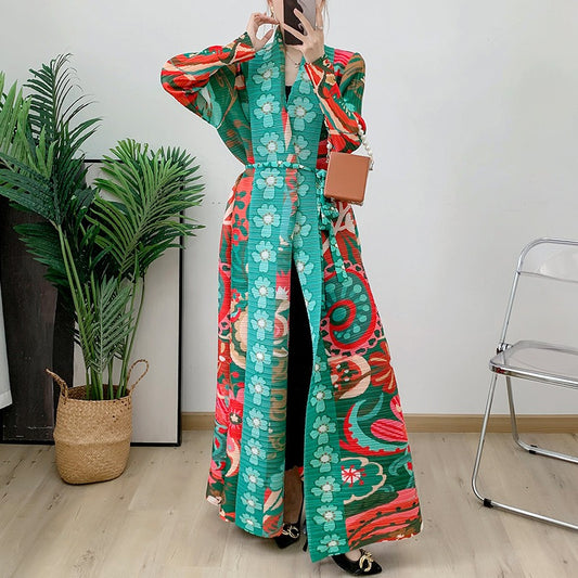 Folded Muslim New Robe Versatile Long Fluide à Imprimé Floral – Style Bohème Chic Coloré